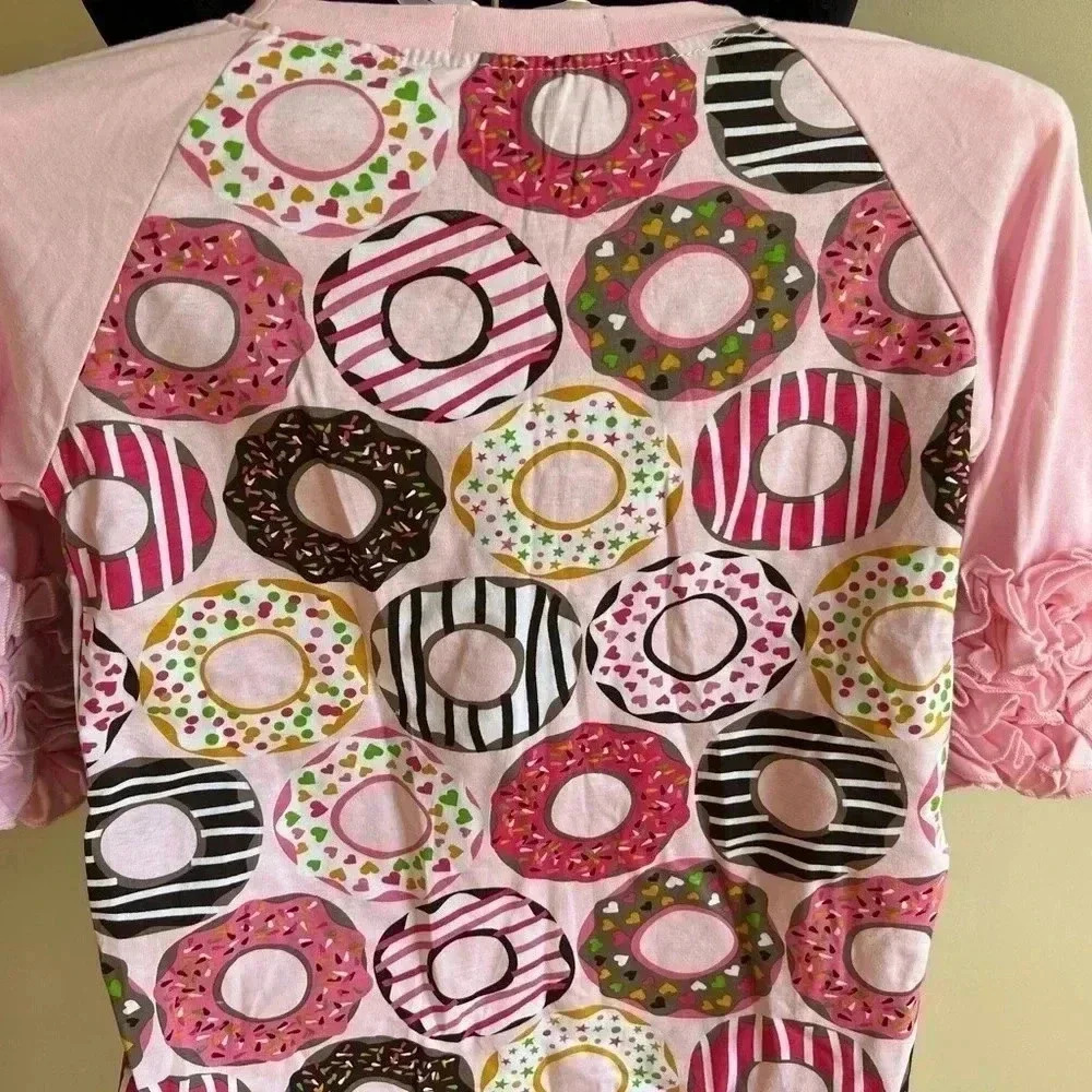 GIRLS RUFFLED ROSE “DOUGHNUTS” SHIRT SIZE 7 - Picture 9 of 11